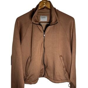 YPB Abercrombie & Fitch Full‎ Zip Jacket Brown Mock Neck Drawstring Hem